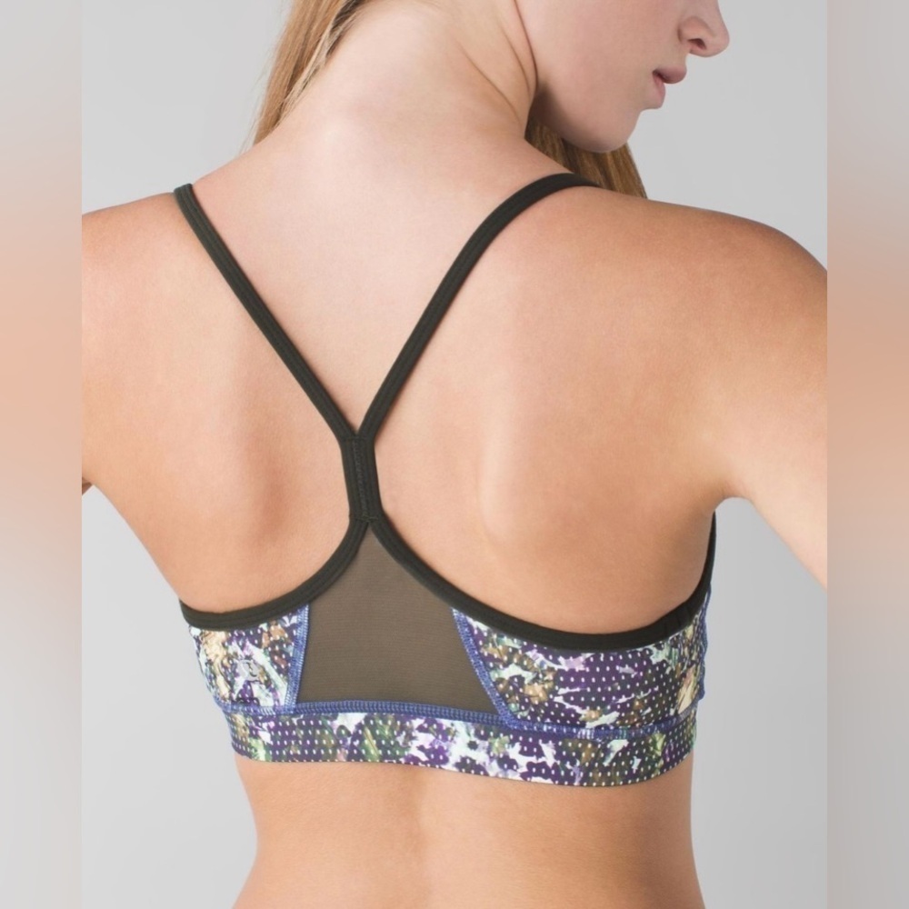 Lululemon Flow Y Bra IV Floral Sport White Multi / Gator Green 4 Racerback Yoga